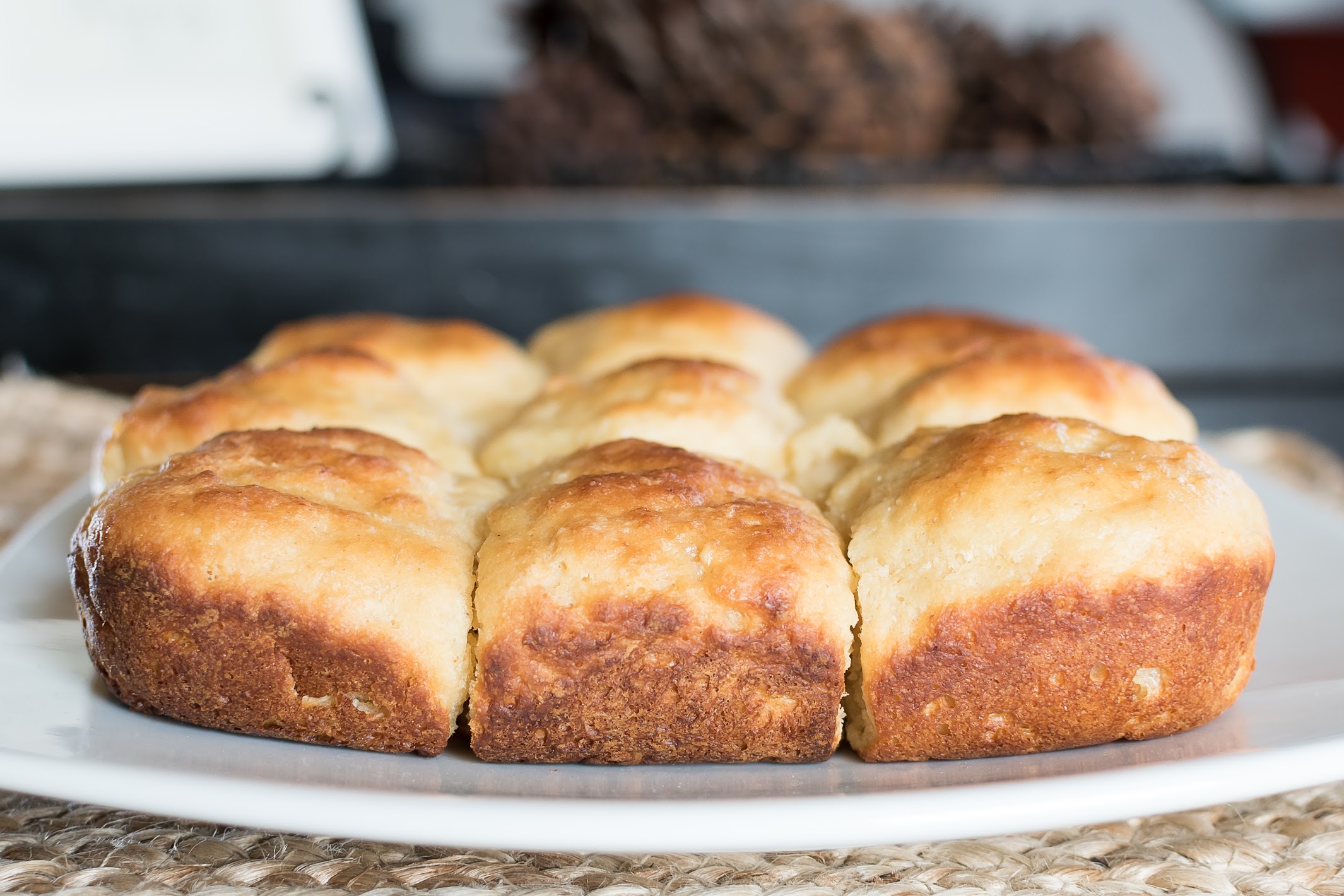 Pull-apart dinner rolls in a pan