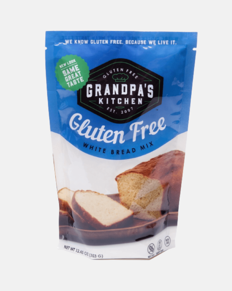 A bag of Grandpa's Kitchen gluten-free White Bread Mix